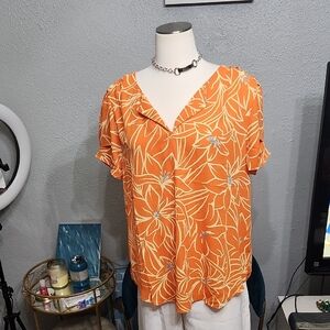 DR2 Orange Floral Blouse Sz. L Euc